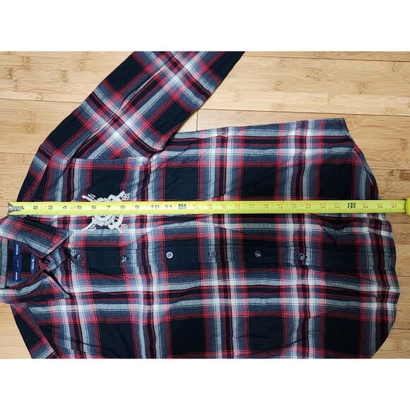 Ralph Lauren Sport Shirt Womens 12 Red Plaid Embroider Crest Flannel Classic Fit - Picture 9 of 11